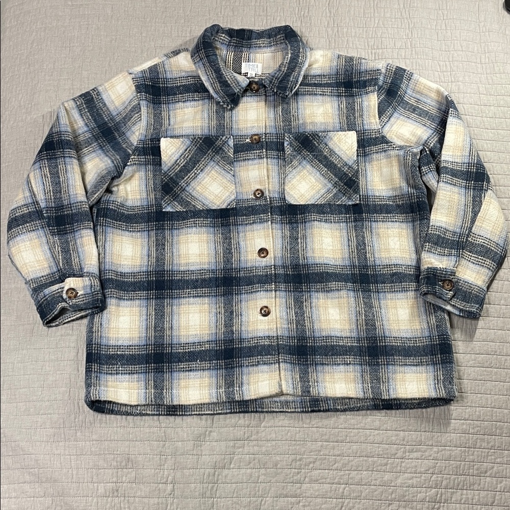 Women’s Button Up Plaid Shacket by Time and Tru Size XXL(20) Blue Tan Oversized